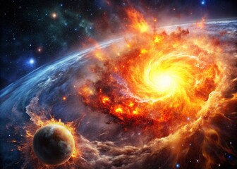 Obraz premium Cosmic Firestorm: Galactic Explosion with Copy Space - Stock Photo