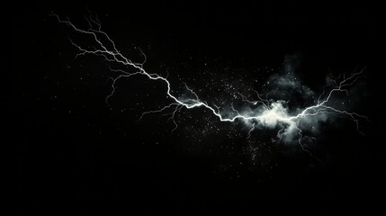 a scene full of lightning and electric rays isolated on a empty plain clean black background