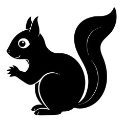 Cute Squirrel Silhouette Line Art  Black Vector Carton Illustration