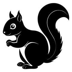Cute Squirrel Silhouette Line Art  Black Vector Carton Illustration