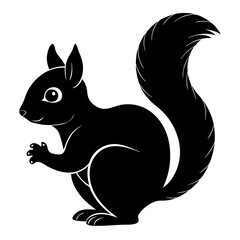 Cute Squirrel Silhouette Line Art  Black Vector Carton Illustration