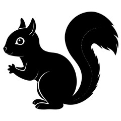 Cute Squirrel Silhouette Line Art  Black Vector Carton Illustration