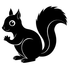 Cute Squirrel Silhouette Line Art  Black Vector Carton Illustration