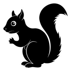 Cute Squirrel Silhouette Line Art  Black Vector Carton Illustration
