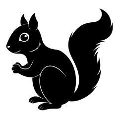 Cute Squirrel Silhouette Line Art  Black Vector Carton Illustration