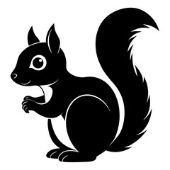 Cute Squirrel Silhouette Line Art  Black Vector Carton Illustration
