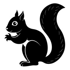 Cute Squirrel Silhouette Line Art  Black Vector Carton Illustration