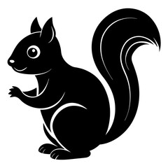 Cute Squirrel Silhouette Line Art  Black Vector Carton Illustration