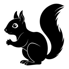 Cute Squirrel Silhouette Line Art  Black Vector Carton Illustration