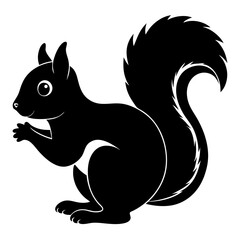 Cute Squirrel Silhouette Line Art  Black Vector Carton Illustration