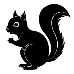 Cute Squirrel Silhouette Line Art  Black Vector Carton Illustration