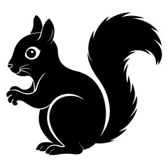 Cute Squirrel Silhouette Line Art  Black Vector Carton Illustration