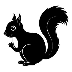 Cute Squirrel Silhouette Line Art  Black Vector Carton Illustration