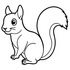 Cute Squirrel Silhouette Line Art  Black Vector Carton Illustration