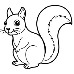 Cute Squirrel Silhouette Line Art  Black Vector Carton Illustration