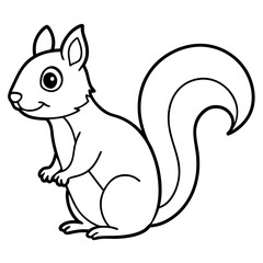 Cute Squirrel Silhouette Line Art  Black Vector Carton Illustration