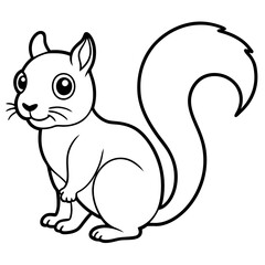 Cute Squirrel Silhouette Line Art  Black Vector Carton Illustration