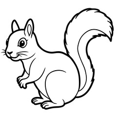Cute Squirrel Silhouette Line Art  Black Vector Carton Illustration