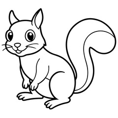 Cute Squirrel Silhouette Line Art  Black Vector Carton Illustration