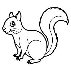 Cute Squirrel Silhouette Line Art  Black Vector Carton Illustration