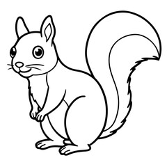 Cute Squirrel Silhouette Line Art  Black Vector Carton Illustration
