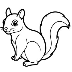 Cute Squirrel Silhouette Line Art  Black Vector Carton Illustration