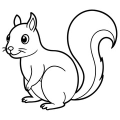 Cute Squirrel Silhouette Line Art  Black Vector Carton Illustration