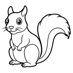 Cute Squirrel Silhouette Line Art  Black Vector Carton Illustration