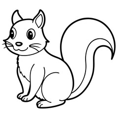 Cute Squirrel Silhouette Line Art  Black Vector Carton Illustration
