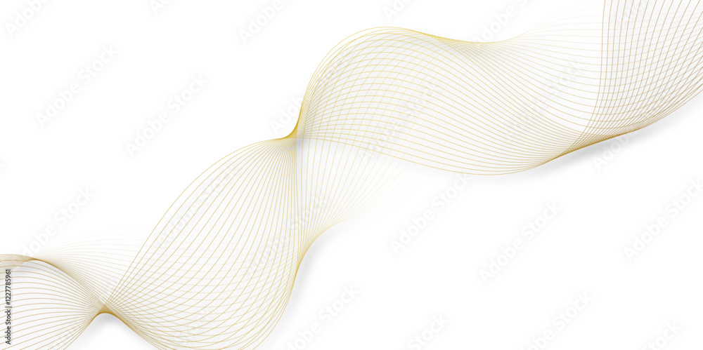 Leinwandbilder 
Abstract golden, white smooth element swoosh speed wave modern stream background. Wave with lines created using blend tool. Abstract frequency sound wave lines and twisted curve lines background
