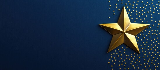 Gold star on a deep blue background with decorative dots and ample empty space for customizable text or message placement