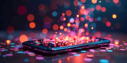 Confetti Falling on Smartphone Screen , smartphone, party, confetti