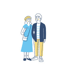 並んで歩いている若いカップル