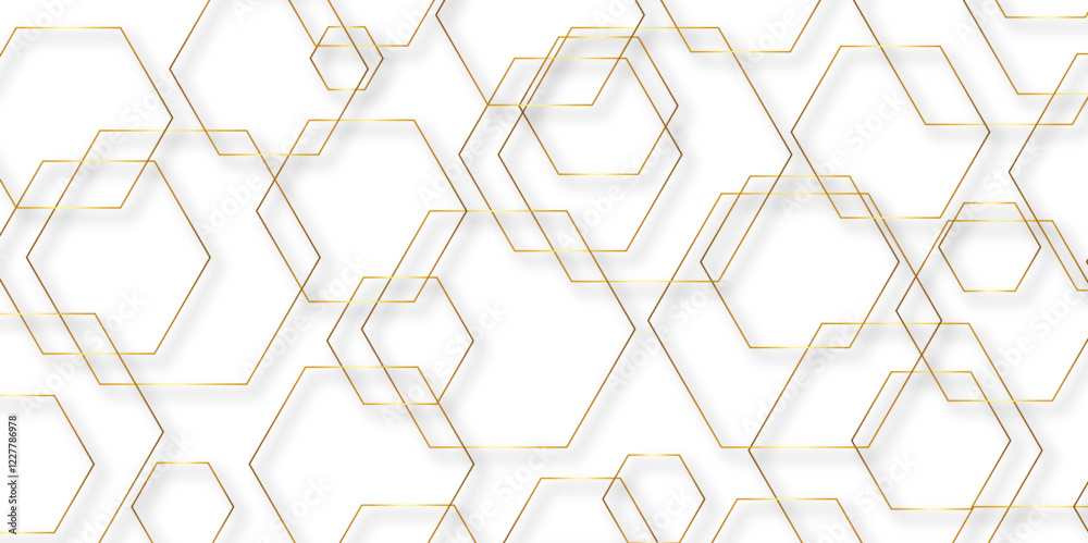 Aufkleber Abstract background golden hexagon stock line background. abstract artistic of geometric background Gold gradient abstract seamless vector pattern. Minimal style website banner, decoration Vector.	
