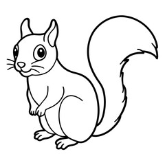 Cute Squirrel Silhouette Line Art  Black Vector Carton Illustration
