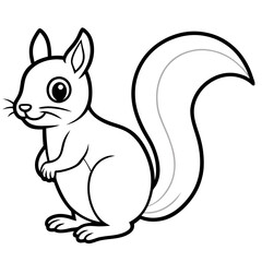 Cute Squirrel Silhouette Line Art  Black Vector Carton Illustration