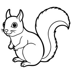 Cute Squirrel Silhouette Line Art  Black Vector Carton Illustration