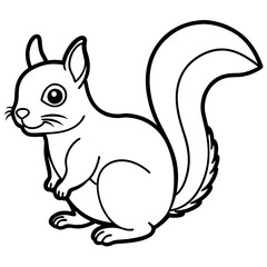 Cute Squirrel Silhouette Line Art  Black Vector Carton Illustration