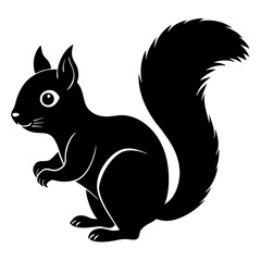 Cute Squirrel Silhouette Line Art  Black Vector Carton Illustration