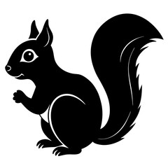 Cute Squirrel Silhouette Line Art  Black Vector Carton Illustration