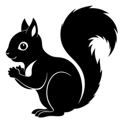 Cute Squirrel Silhouette Line Art  Black Vector Carton Illustration