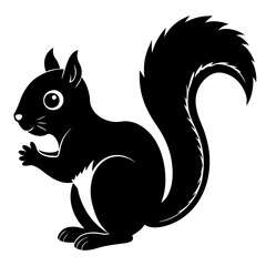 Cute Squirrel Silhouette Line Art  Black Vector Carton Illustration