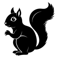 Cute Squirrel Silhouette Line Art  Black Vector Carton Illustration