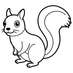 Cute Squirrel Silhouette Line Art  Black Vector Carton Illustration