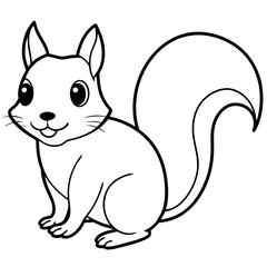 Cute Squirrel Silhouette Line Art  Black Vector Carton Illustration