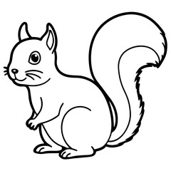 Cute Squirrel Silhouette Line Art  Black Vector Carton Illustration