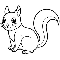 Cute Squirrel Silhouette Line Art  Black Vector Carton Illustration