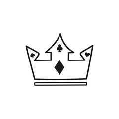 Minimalist crown with card suits - poker and casino design. Spades, Hearts, Diamonds, Clubs. Vector illustration.