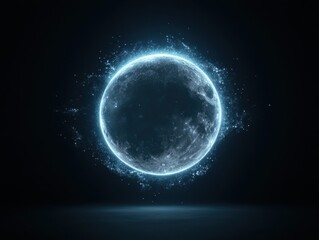 Fototapeta premium Luminous Moon Surrounded by Ethereal Blue Light and Sparkles