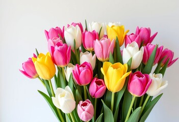 Fototapeta premium 季節の花のミックスバラエティ、愛する人に最適、幸せを分かち合う、美しく思いやりのあるジェスチャー、ユニークな誕生日の花の贈り物。 
